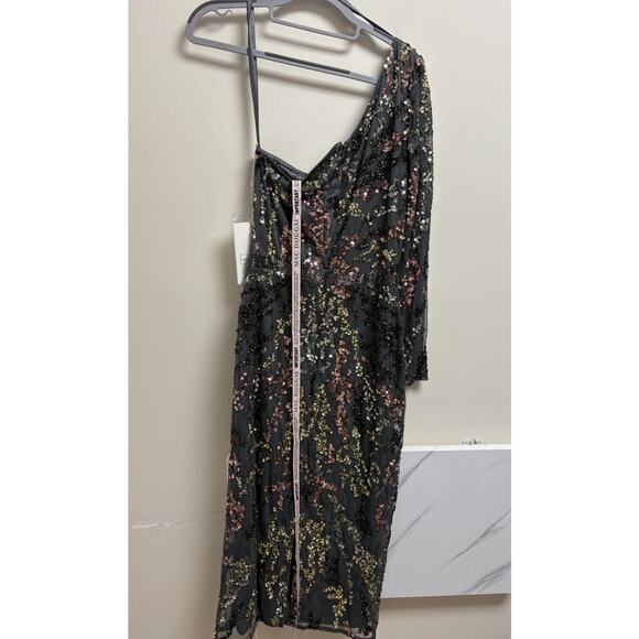 Mac Duggal One Shoulder Sequin Beaded Dress Charcoal Multicolor Size 4 NWT - Picture 5 of 10